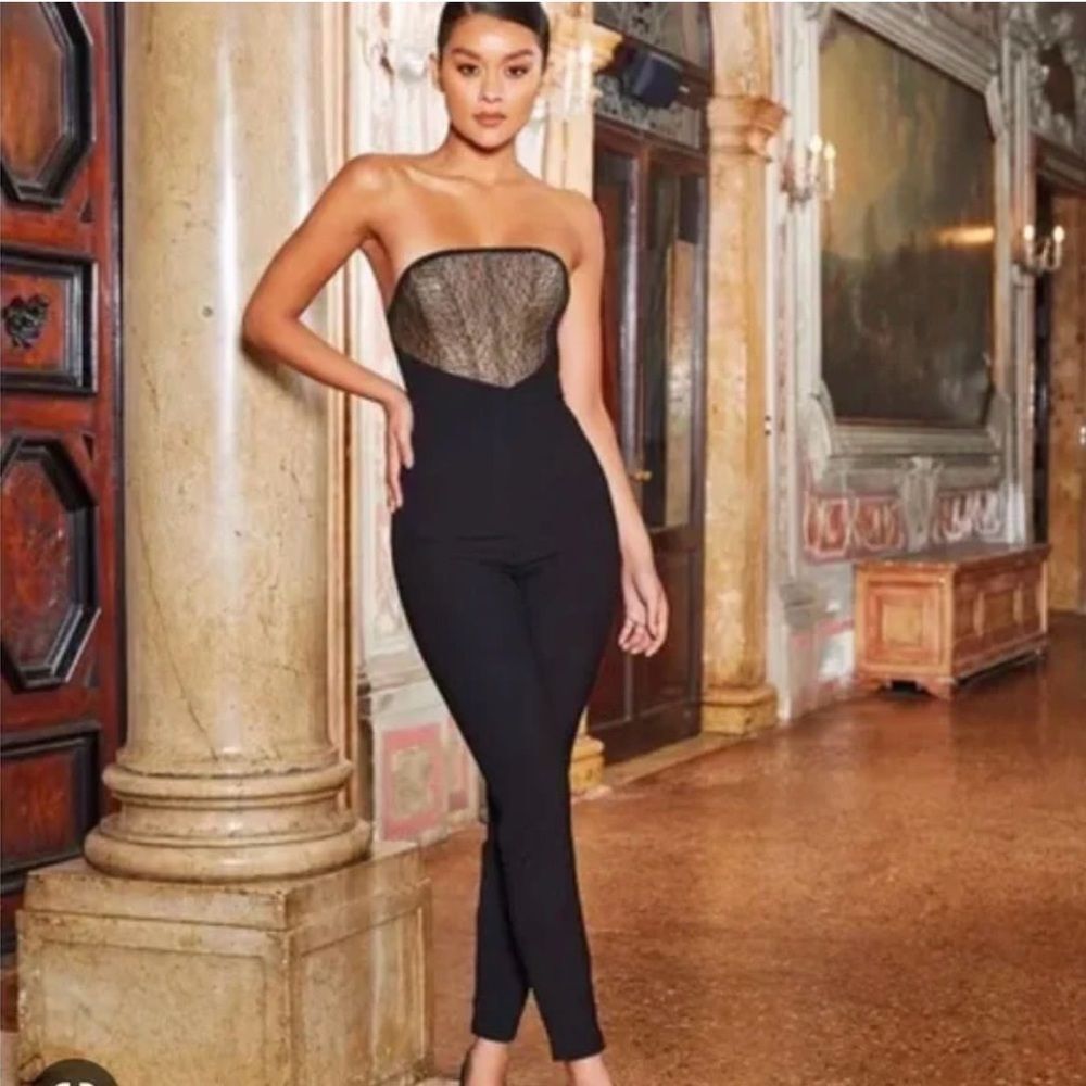 House Of CB London Beulla Lace Panel Strapless Jumpsuit Size XS